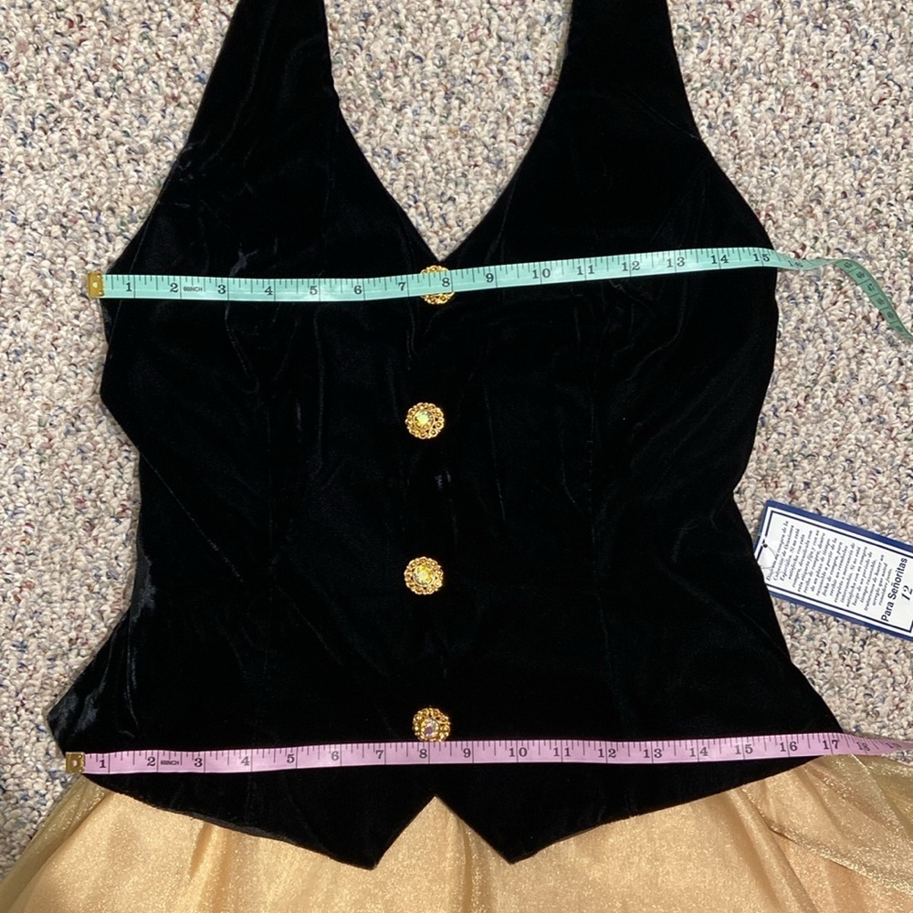 NWT80s Retro Victorian Ball Gown Party Dress Two Tone Velvet Gold Glitter Sz 12 - Picture 14 of 16